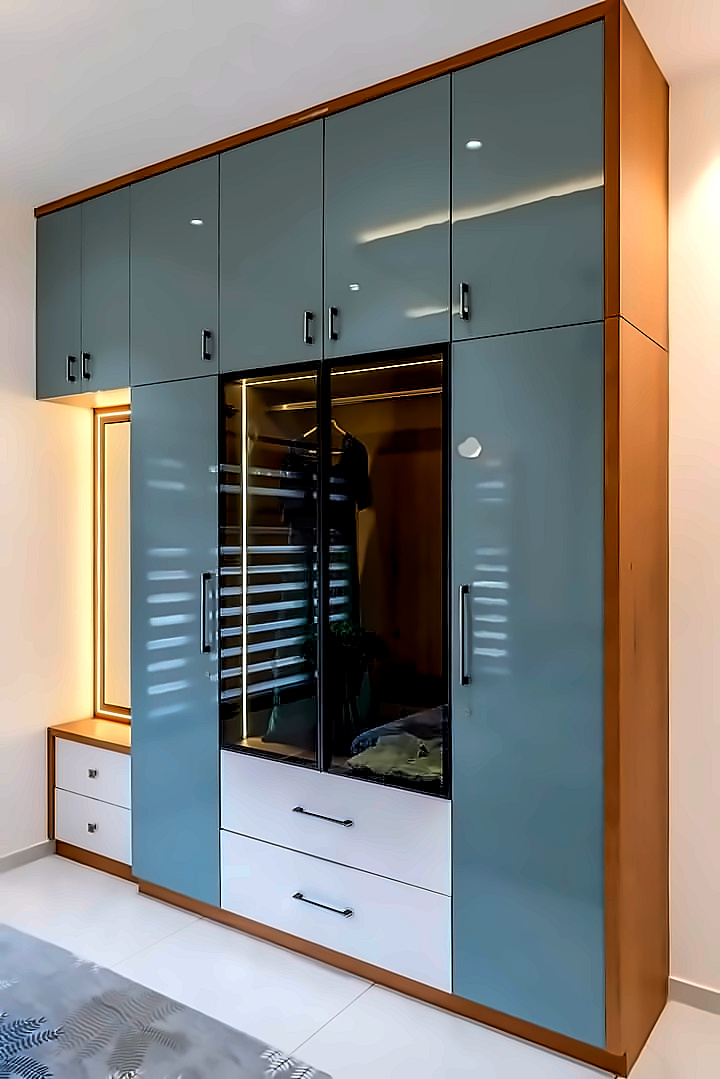 Modern Wardrobe with Glass Shutter & LED Lighting