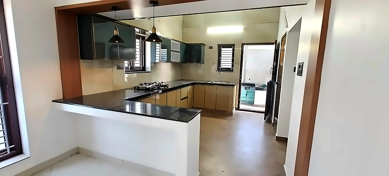 U-Shaped Modular Kitchen with Island Counter