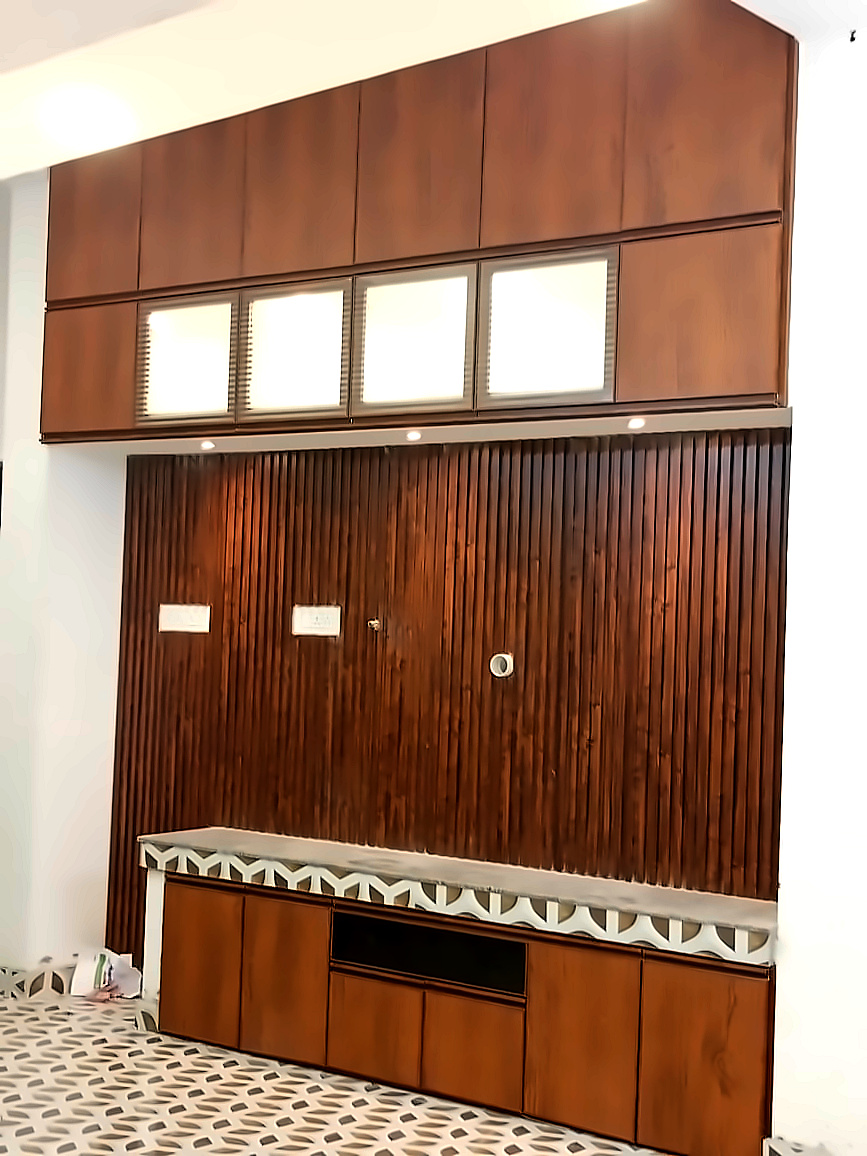 Louvered TV Unit with Overhead Showcase