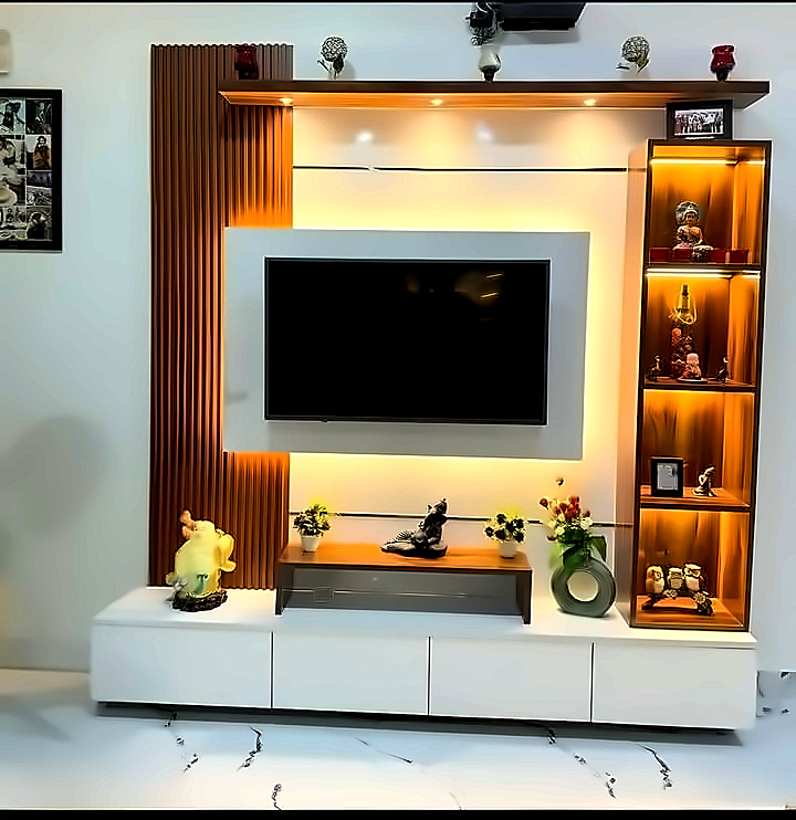 Contemporary TV Media Unit with Display Cabinet